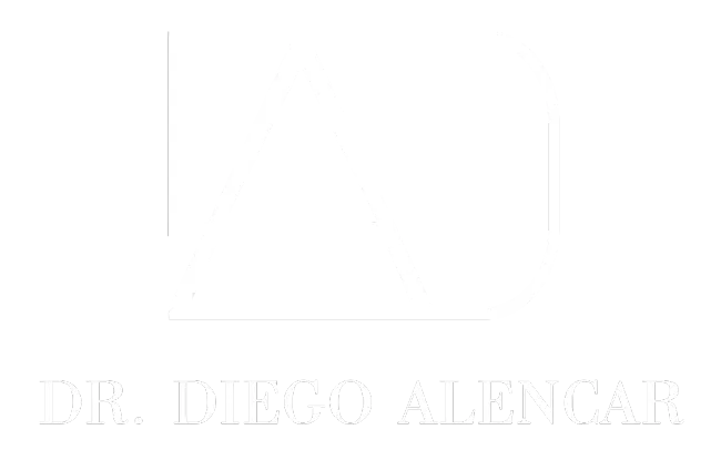 Logo Dr. Diego Alencar na cor banca com as iniciais D A em destaque